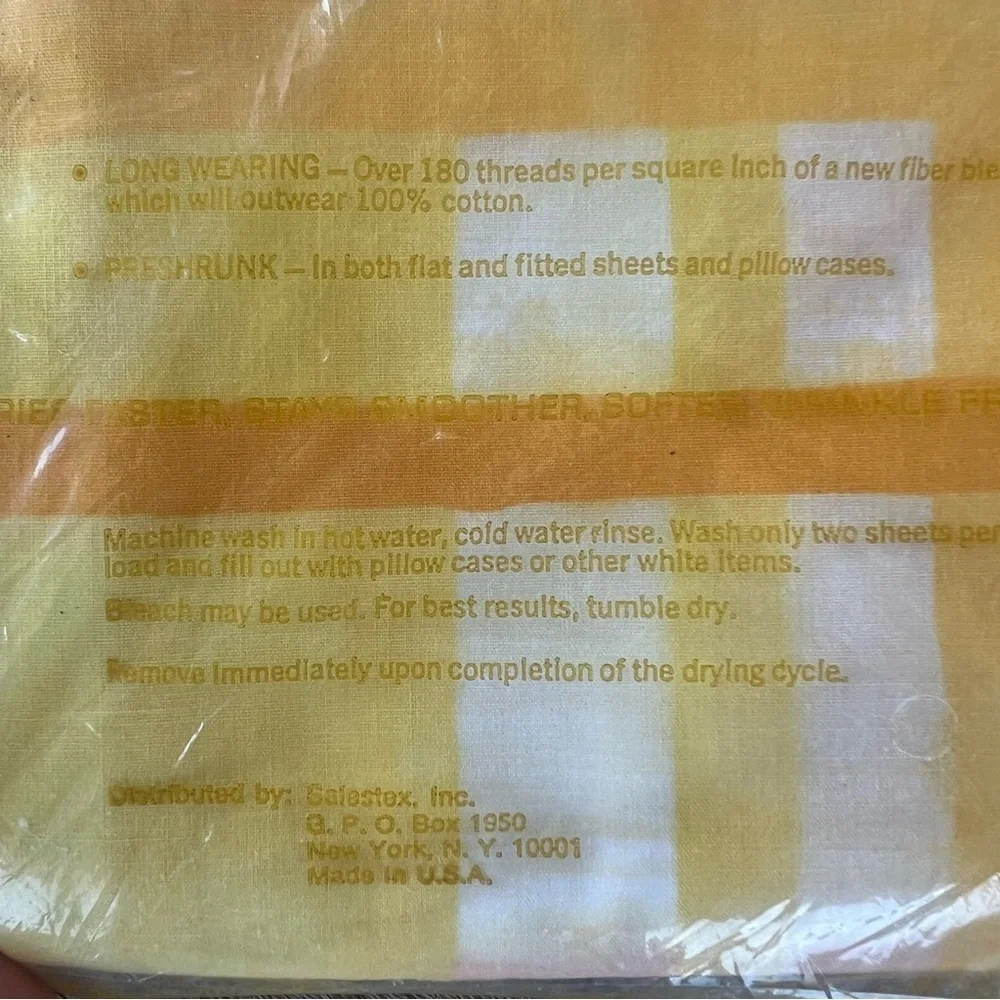 Vintage Abstract Pillowcase Set NOS Salestex No-Iron Percale Standard 70s Yellow